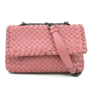 Bottega Veneta shoulder bag dark pink intrecciato leather metal